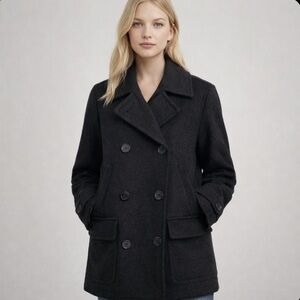 Lands End Women’s Peacoat 100% Wool Warm Winter Coat Career Dk Gray Size 6-8